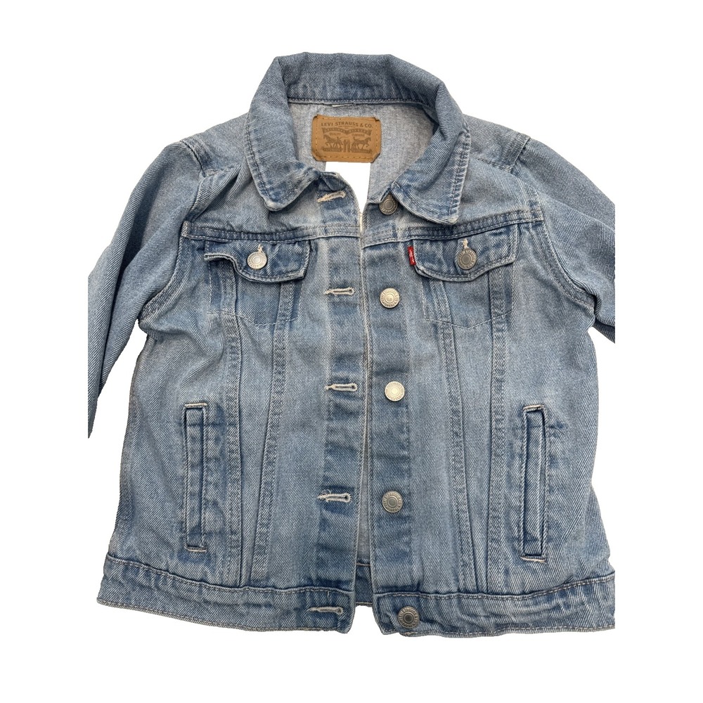 Levi's Denim Jacket Kids Size Medium Blue Good Repaired Trucker Jacket - Picture 4 of 16